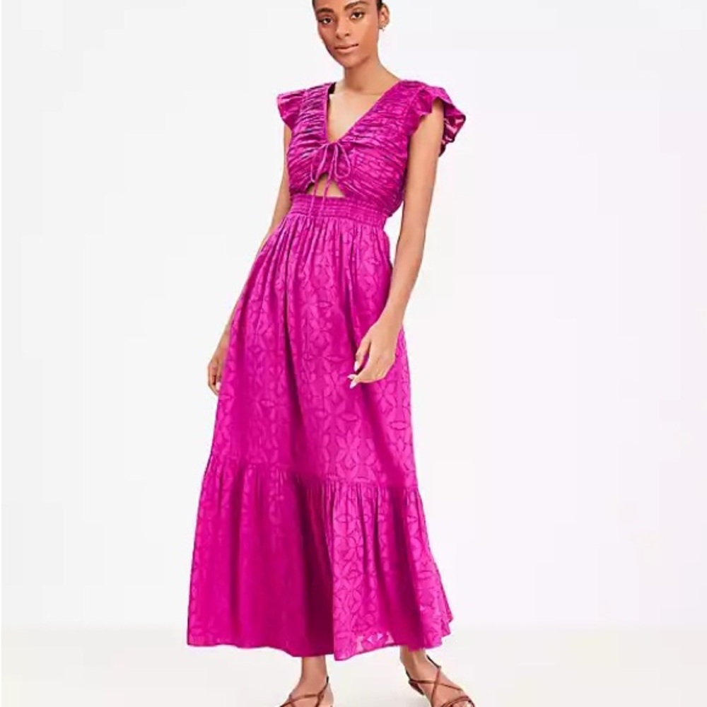 LOFT Beach Floral Clip Cutout Maxi Pocket Dress